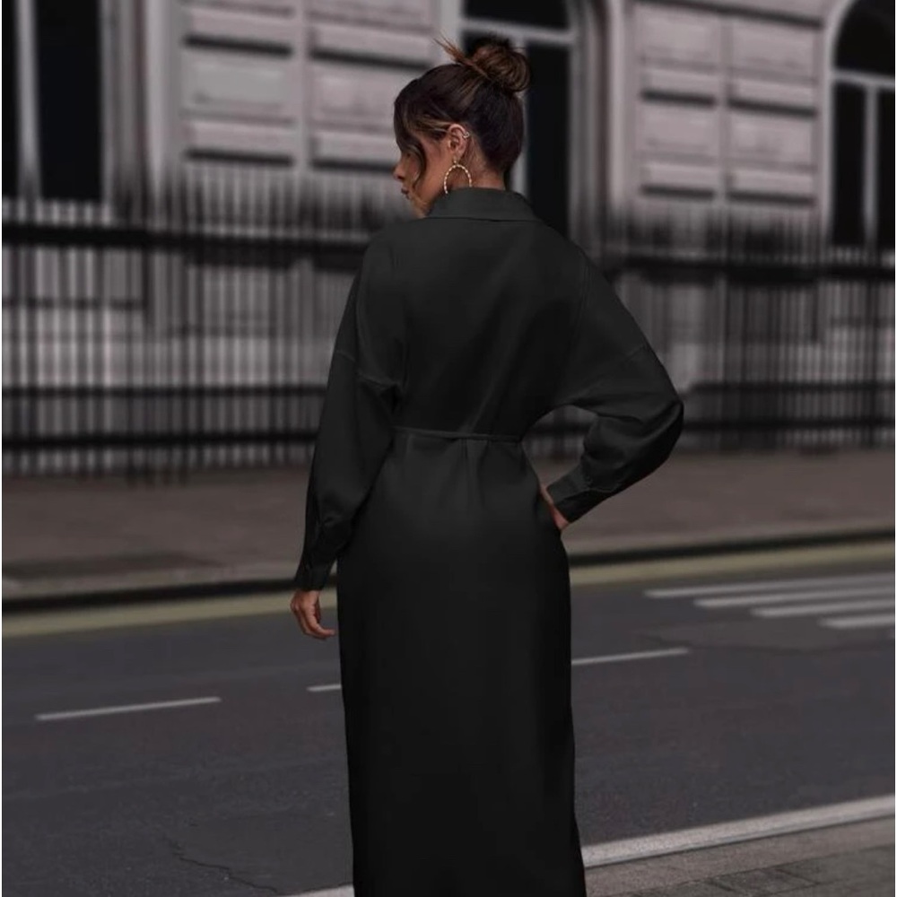 Drop Shoulder Self-tie Wrap Shirt Dress